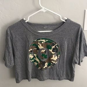 Doughnuts and deadlift camo crop top